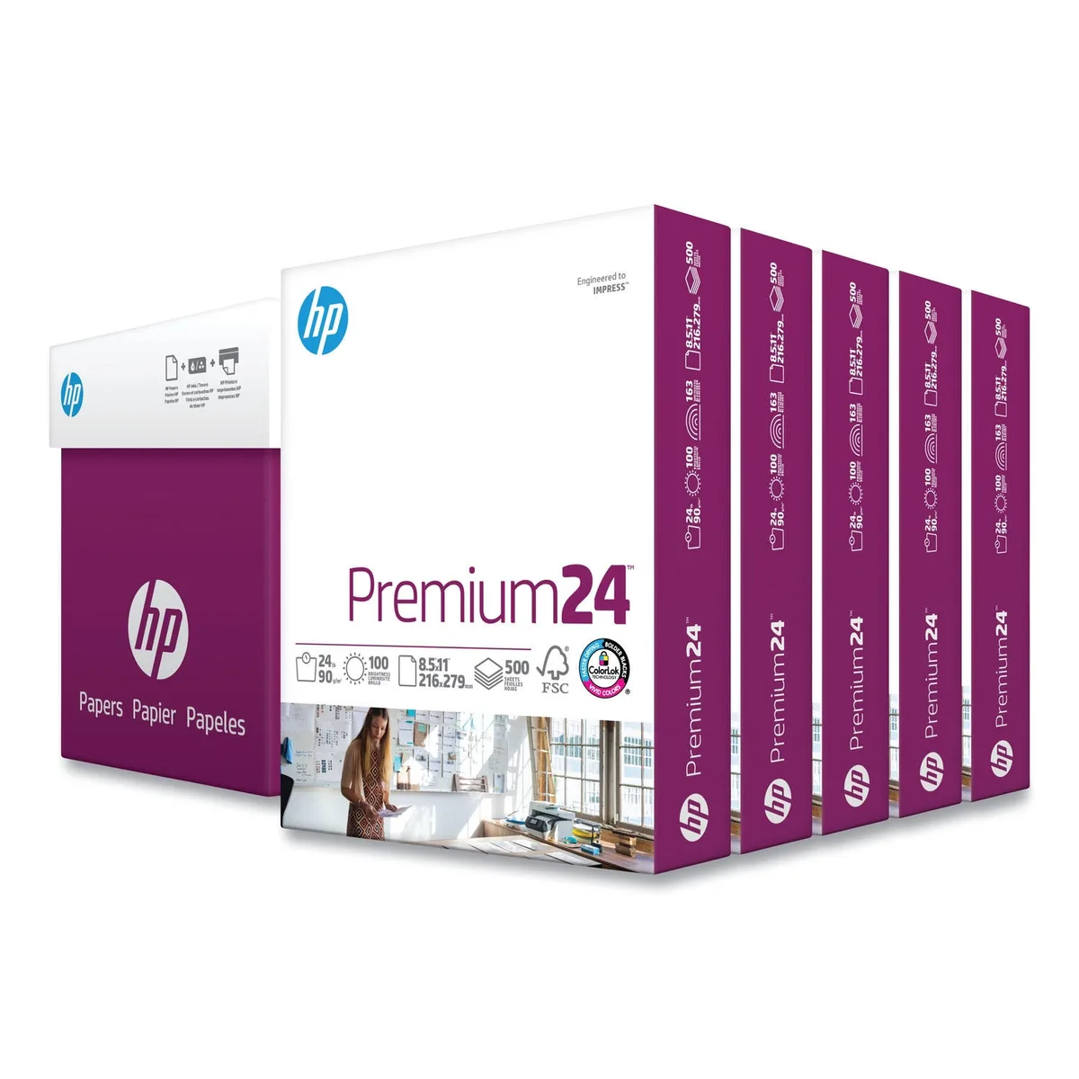 HP LaserJet Paper, 24lb, 97 Bright, Letter, Ultra White, 2500 Sheets/Carton
