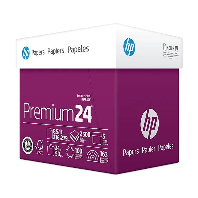 HP LaserJet Paper, 24lb, 97 Bright, Letter, Ultra White, 2500 Sheets/Carton 3