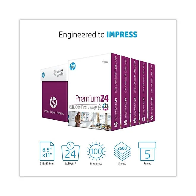HP LaserJet Paper, 24lb, 97 Bright, Letter, Ultra White, 2500 Sheets/Carton 4