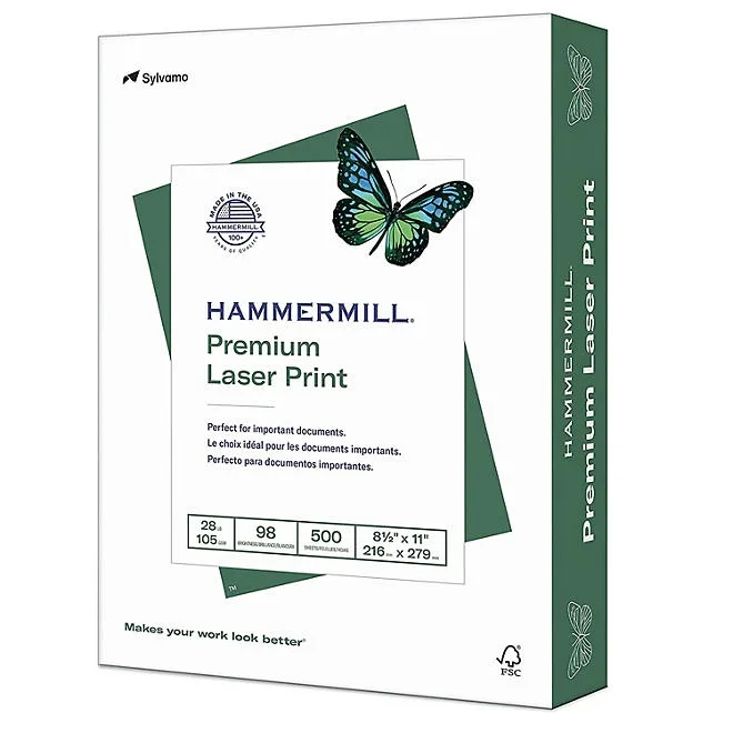 Hammermill - Laser Print Paper, 28lb, 98 Bright, 8-1/2 x 11" - Ream 2