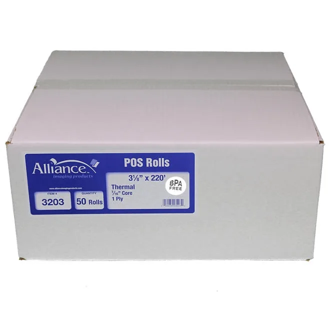 Alliance BPA Free Thermal Paper Receipt Rolls, 3 1/8" x 220', White, 50 Rolls 2