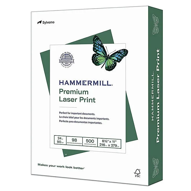 Hammermill - Laser Print Paper, 24lb, 98 Bright, 8-1/2 x 11" - Ream 2