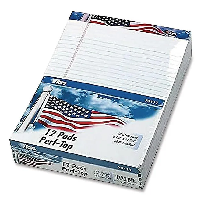 TOPS - American Pride Writing Pad - Jr. Legal Rule - 8-1/2 x 11-3/4 - White - 50-Sheet - Dozen 4