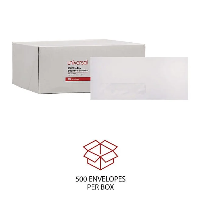Universal® Window Business Envelope, 10, 4 1/8" x 9 1/2", White, 500/Box 5