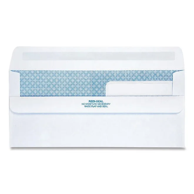 Quality Park - Redi-Seal Envelope, Security, 9, Double Window, Contemporary, White - 250/Carton 3