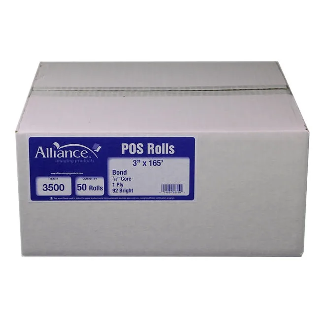 Alliance Bond Paper Receipt Rolls, 3"x165', 50 Rolls 2