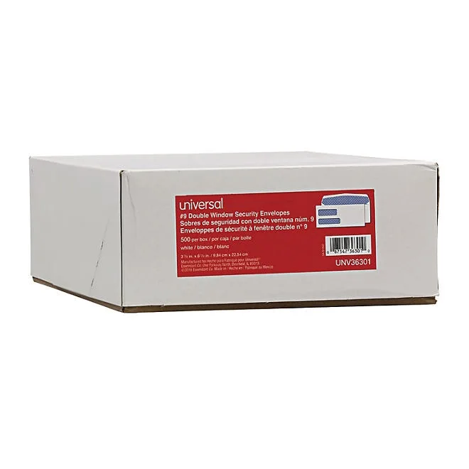 Universal® Double Window Check Envelope, 9, 3 7/8" x 8 7/8", White, 500/Box 4