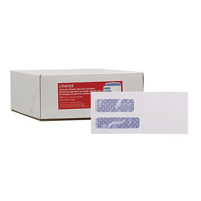 Universal® Double Window Check Envelope, 9, 3 7/8" x 8 7/8", White, 500/Box 3