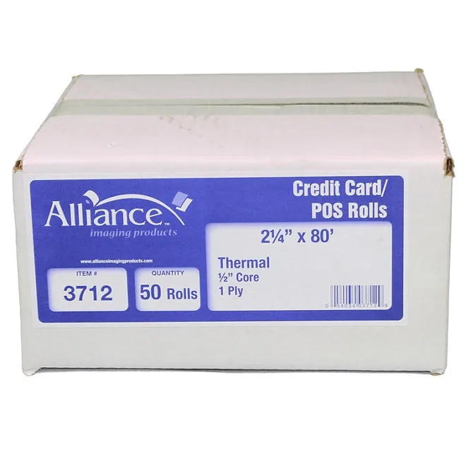Alliance Thermal Paper Receipt Rolls, 2 1/4" x 80', White, 50 Rolls 2