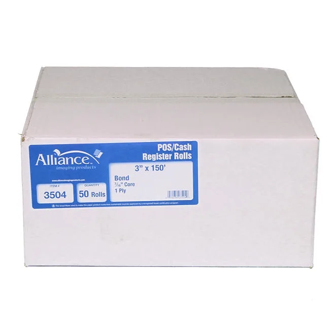 Alliance Bond Paper Receipt Rolls, 3"x150', 50 Rolls 2