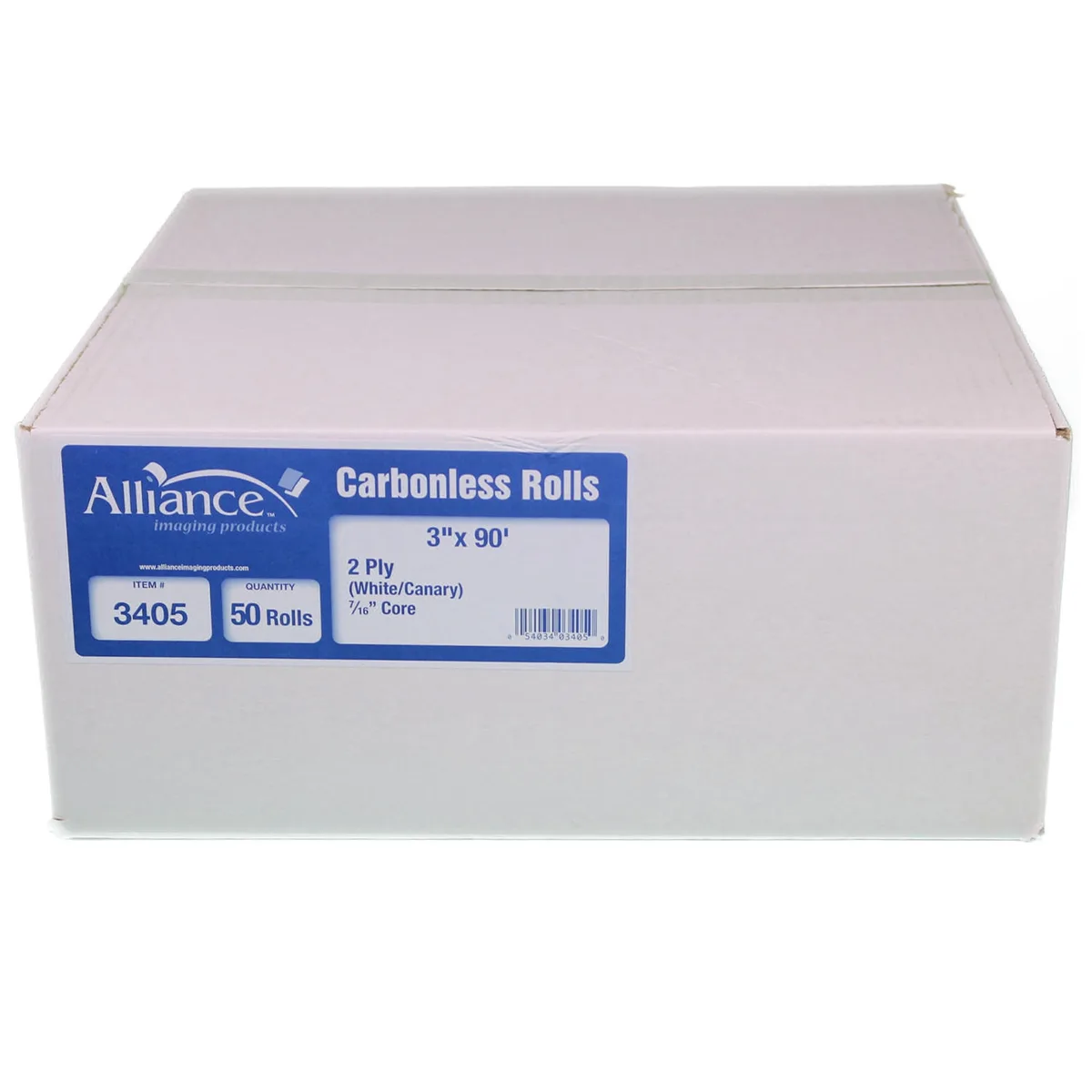 Alliance 2-Ply Carbonless Receipt Rolls, 3"x90', White/Canary, 50 Rolls