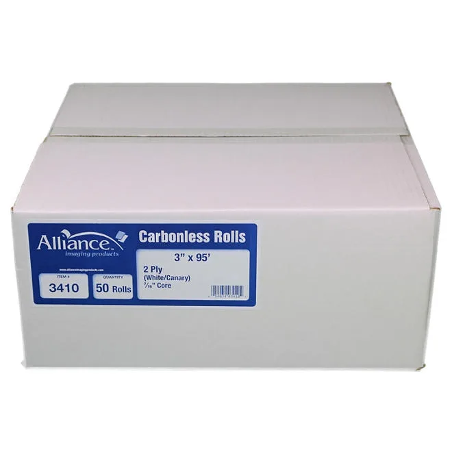Alliance 2-Ply Carbonless Receipt Rolls, 3"x95', White/Canary, 50 Rolls 2