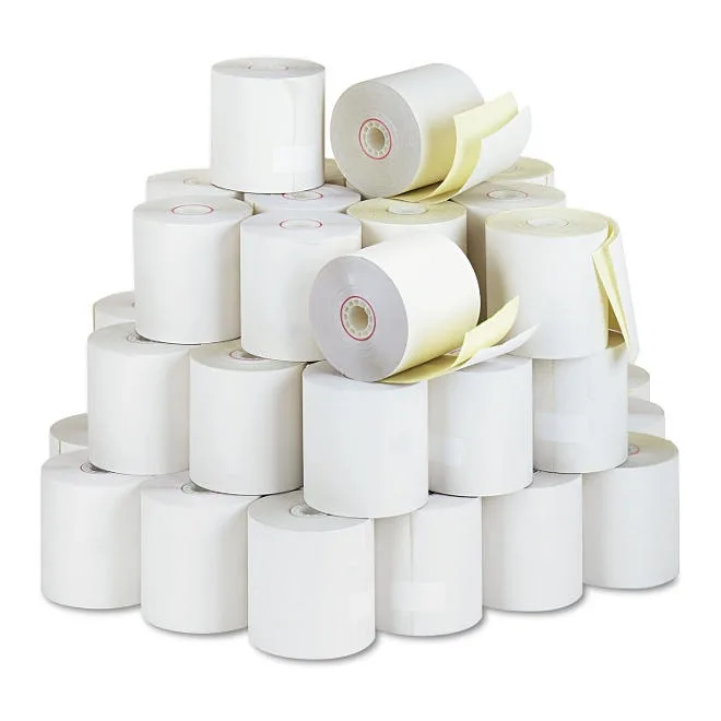 Iconex Impact Printing Carbonless Paper Rolls, 3" x 90 ft, White/Canary, 50/Carton 3