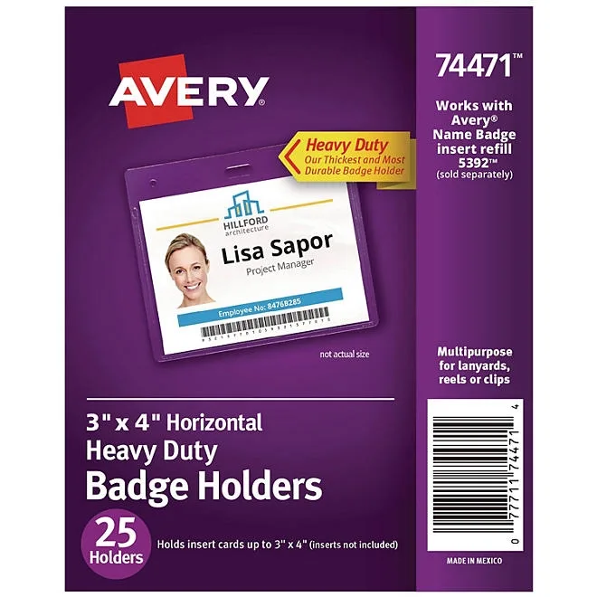 Avery Secure Top Heavy-Duty Badge Holders, Horizontal, 4w x 3h, Clear, 25/Pack 2