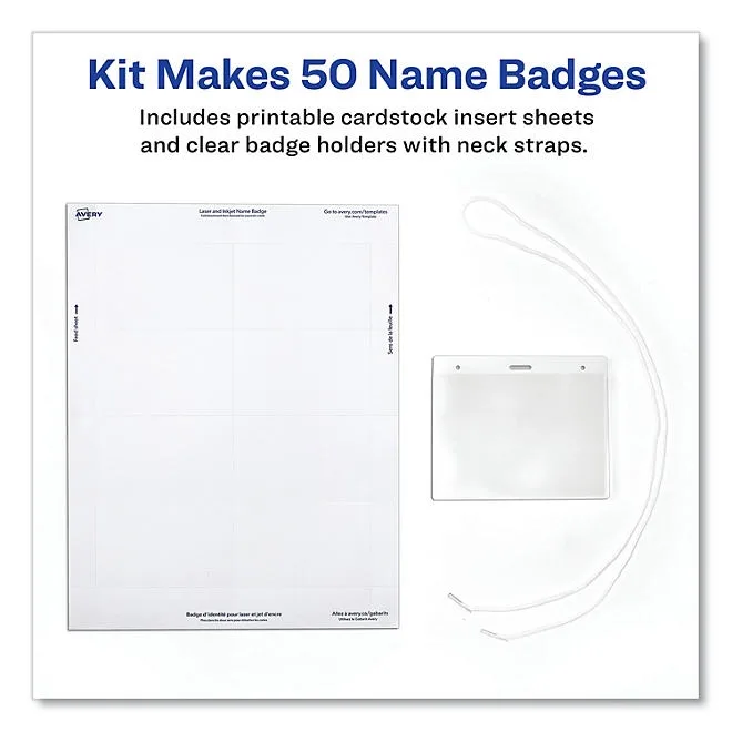 Avery Necklace-Style Badge Holder w/Laser/Inkjet Insert, Top Load, 4 x 3, WE, 100/Box 3