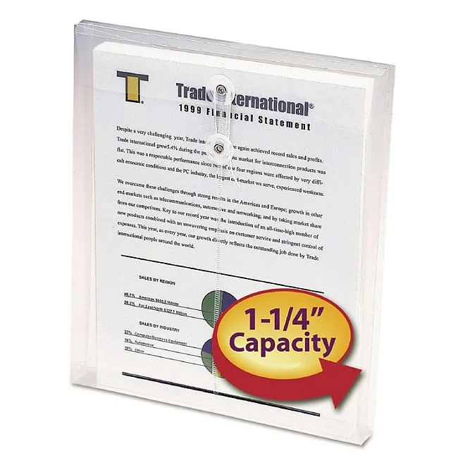 Smead 1 1/4" Top Load String & Button Booklet Envelope, Poly, Letter, Clear, 5ct. 3