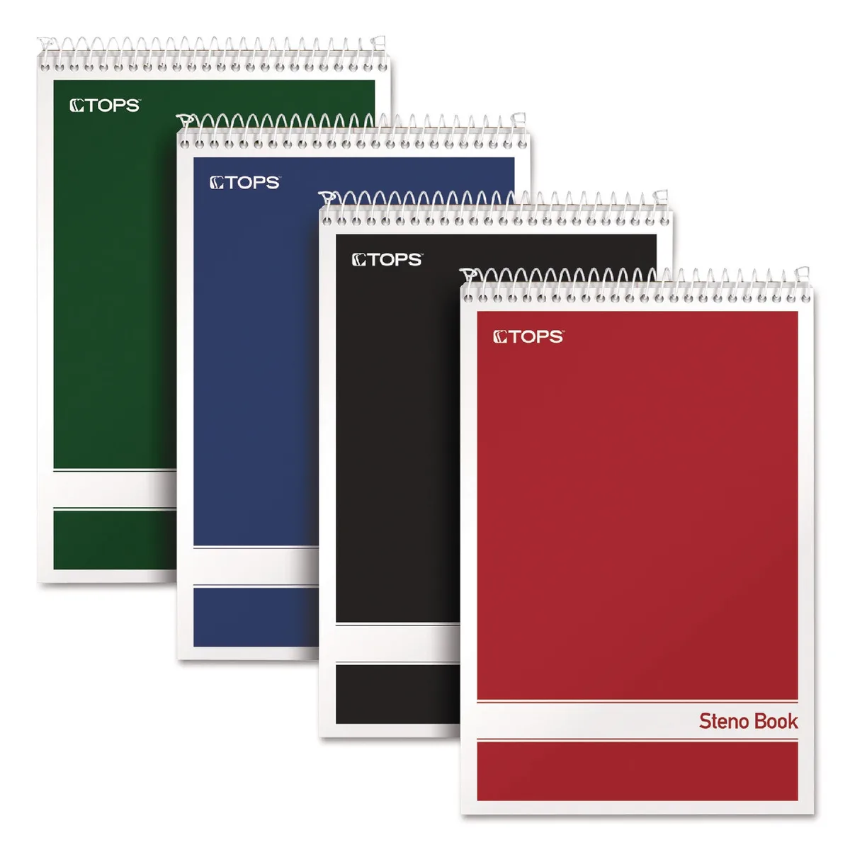 TOPS - Steno Book with Assorted Colored Cover, 6 x 9, White Paper - 4 80-Sheet Pads/Pack