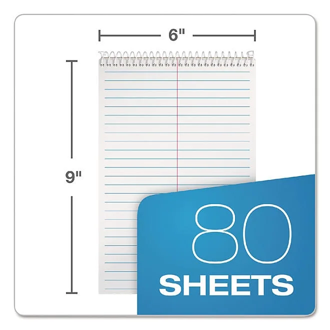 TOPS - Steno Book with Assorted Colored Cover, 6 x 9, White Paper - 4 80-Sheet Pads/Pack 3