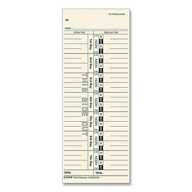 Tops - Acroprint, Cincinnati, Lathem, Simplex, Stromberg Time Card 3-1/2" x 9" - 500/Box 5