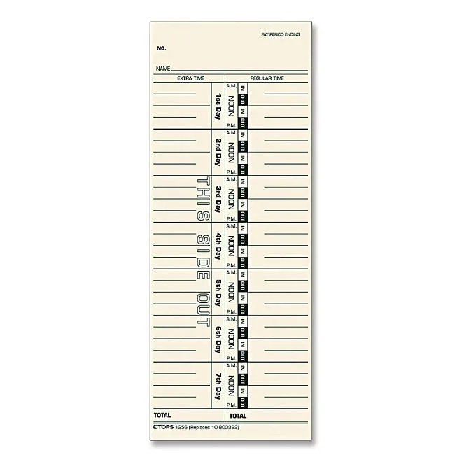Tops - Acroprint, Cincinnati, Lathem, Simplex, Stromberg Time Card 3-1/2" x 9" - 500/Box 2