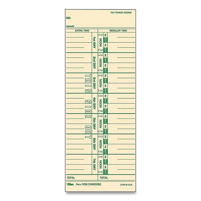 Tops - Acroprint, Cincinnati, Lathem, Simplex, Stromberg Time Card 3-1/2" x 9" - 500/Box 4