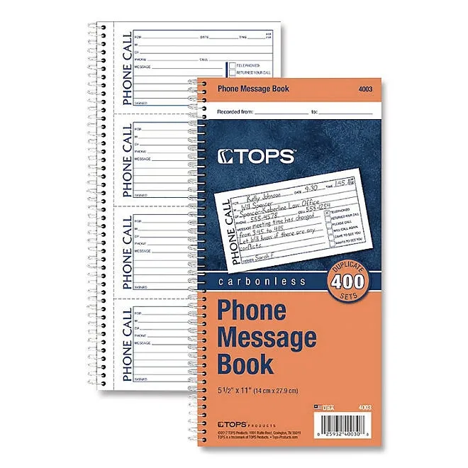 TOPS - Spiralbound Message Book, 2-3/4 x 5, Two-Part Carbonless, 400 per Book 3