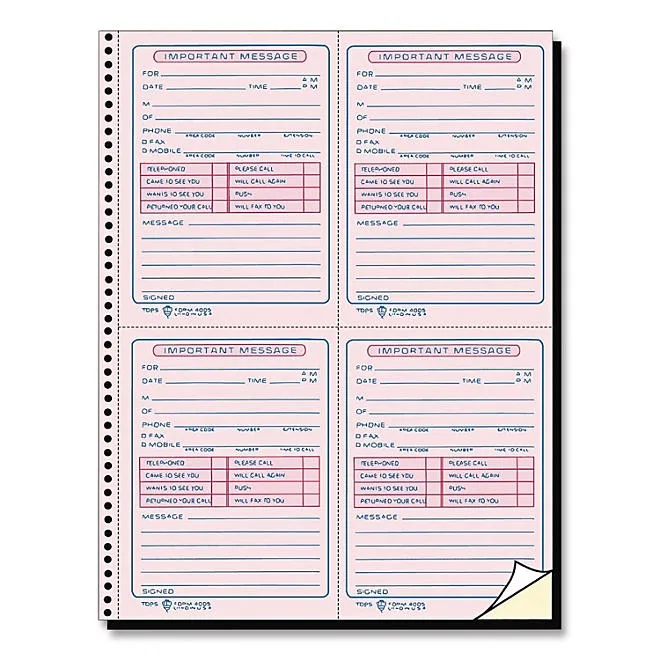 TOPS Telephone Message Book, Fax/Mobile Section,Two-Part, 400 Forms 4