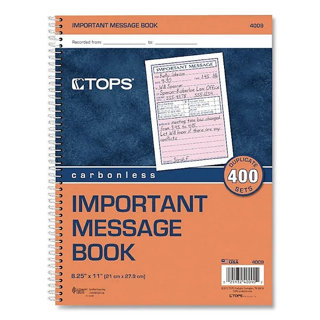 TOPS Telephone Message Book, Fax/Mobile Section,Two-Part, 400 Forms 2