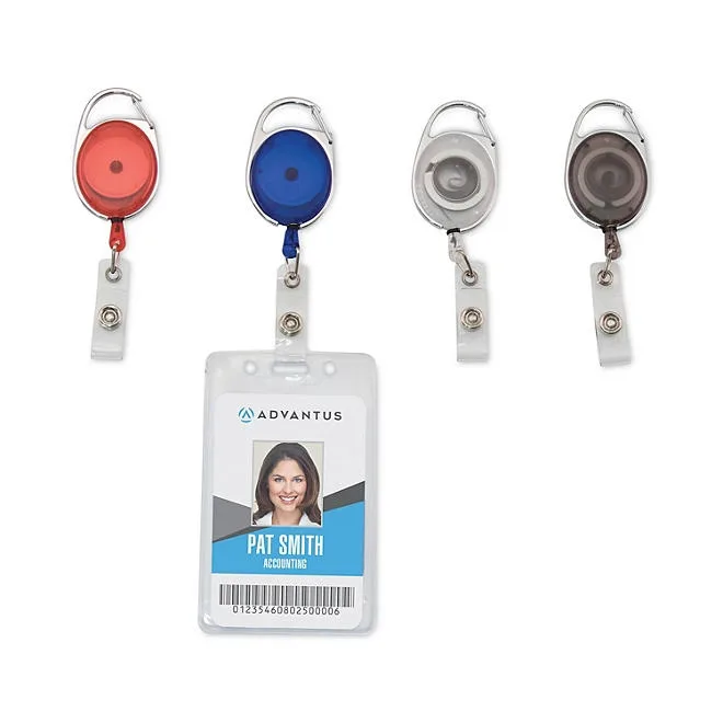 Advantus - Carabiner-Style Retractable ID Card Reel, 30" Extension, Assorted Colors - 20/PK 4