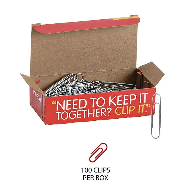 Universal Smooth Paper Clips, Jumbo, Silver, 100/Box, 10 Boxes/Pack 5
