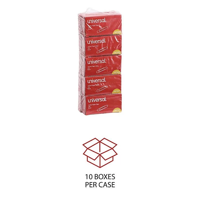 Universal Smooth Paper Clips, Jumbo, Silver, 100/Box, 10 Boxes/Pack 4