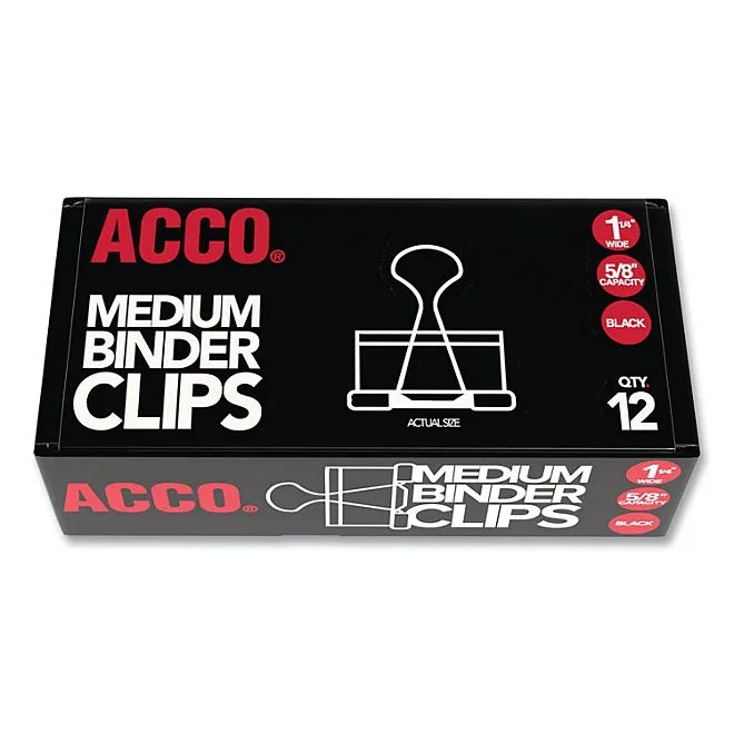 ACCO Binder Clips, Medium, Black/Silver, 12 Count 2