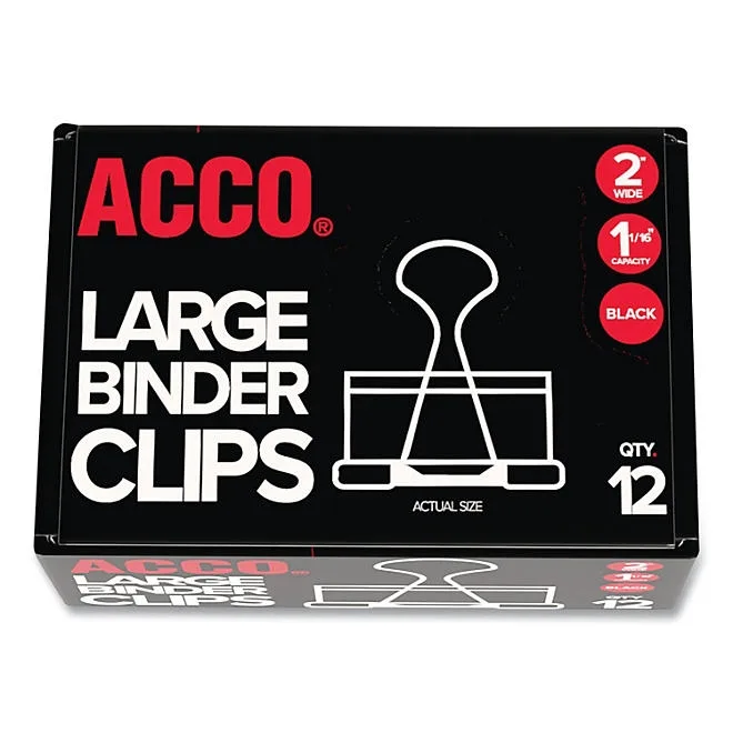 ACCO Binder Clips, Large, Black/Silver, 12 Count 2