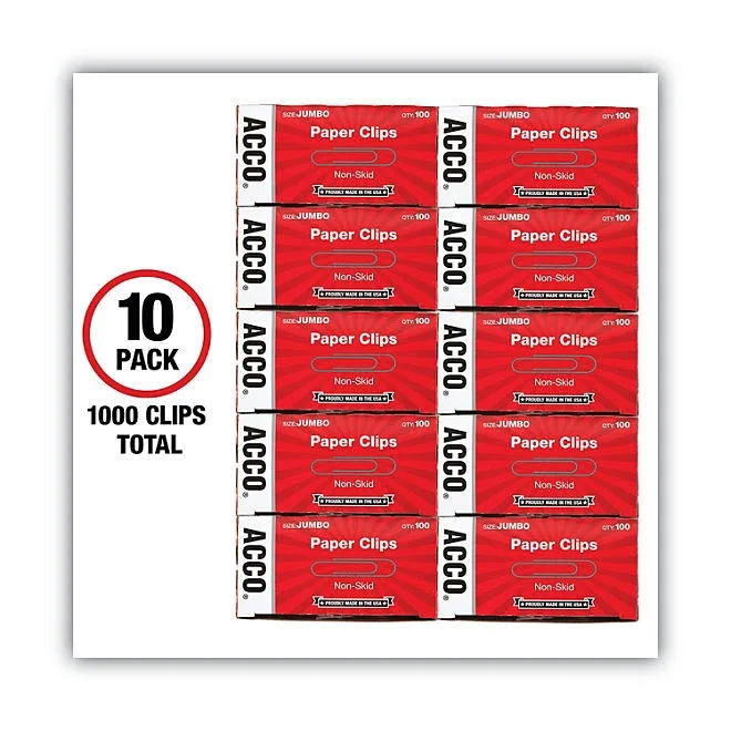 ACCO - Paper Clips, Jumbo, Non-Skid, 100 Count - 10 Pack 4