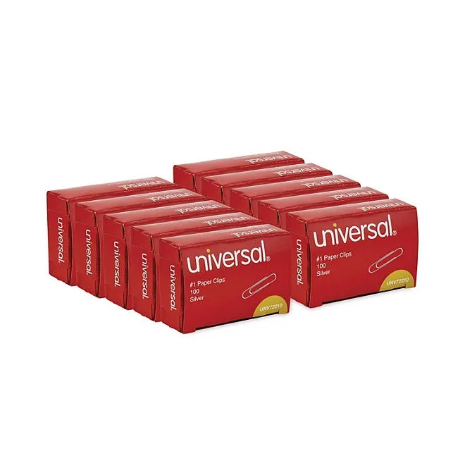 Universal® Paper Clips, Smooth Finish, No. 1, Silver, 1000/Pack 5