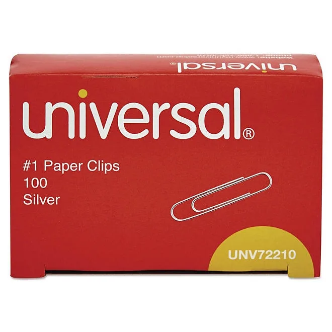 Universal® Paper Clips, Smooth Finish, No. 1, Silver, 1000/Pack 3