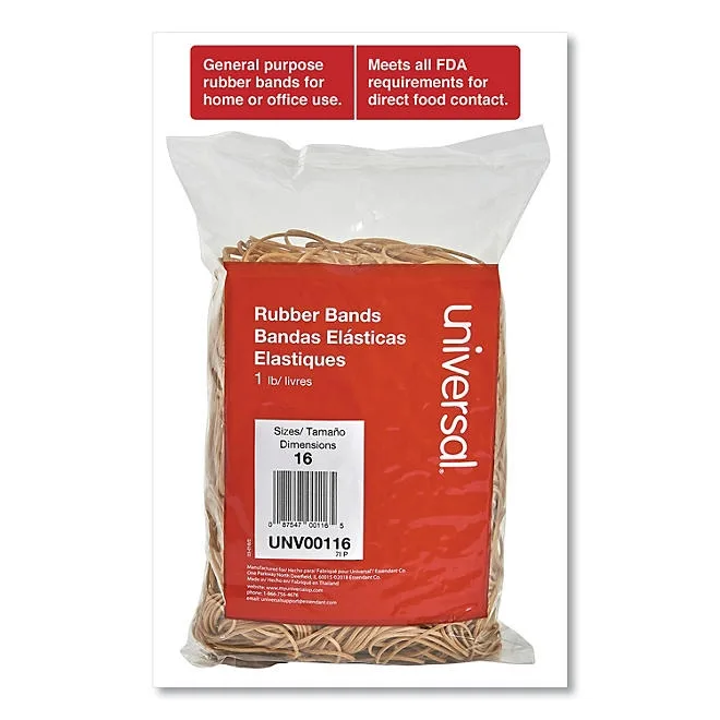 Universal Rubber Bands, Size 16, 0.04" Gauge, Beige, 1 lb Box, 1,900/Pack 4