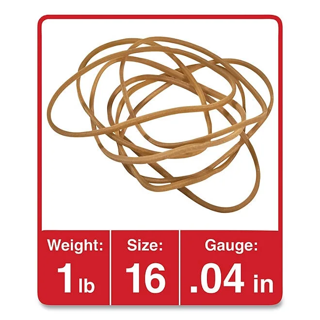 Universal Rubber Bands, Size 16, 0.04" Gauge, Beige, 1 lb Box, 1,900/Pack 3
