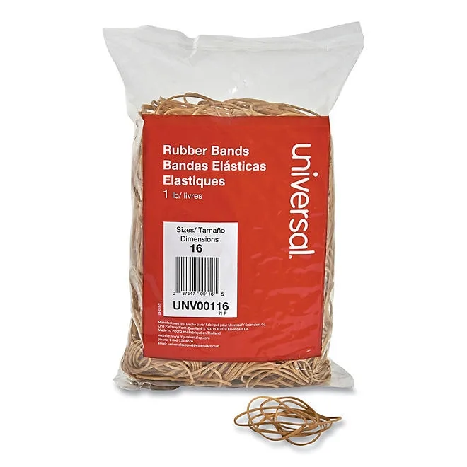 Universal Rubber Bands, Size 16, 0.04" Gauge, Beige, 1 lb Box, 1,900/Pack 2