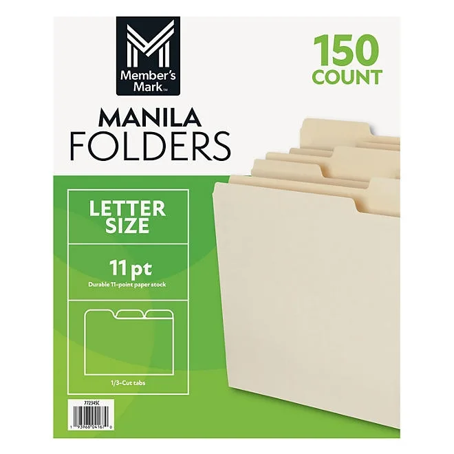 Member's Mark Manila File Folders, Letter, 1/3 Cut Assorted Tabs, 150 per Box 2