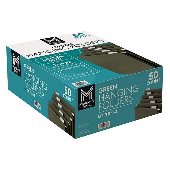 Member's Mark Hanging File Folders, Letter, 1/5-Cut Tabs, Green, 50/Box 3