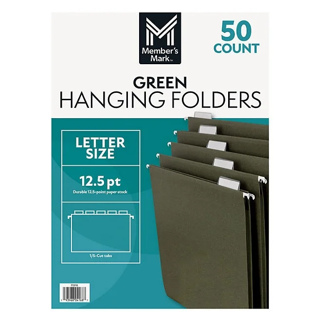 Member's Mark Hanging File Folders, Letter, 1/5-Cut Tabs, Green, 50/Box 2
