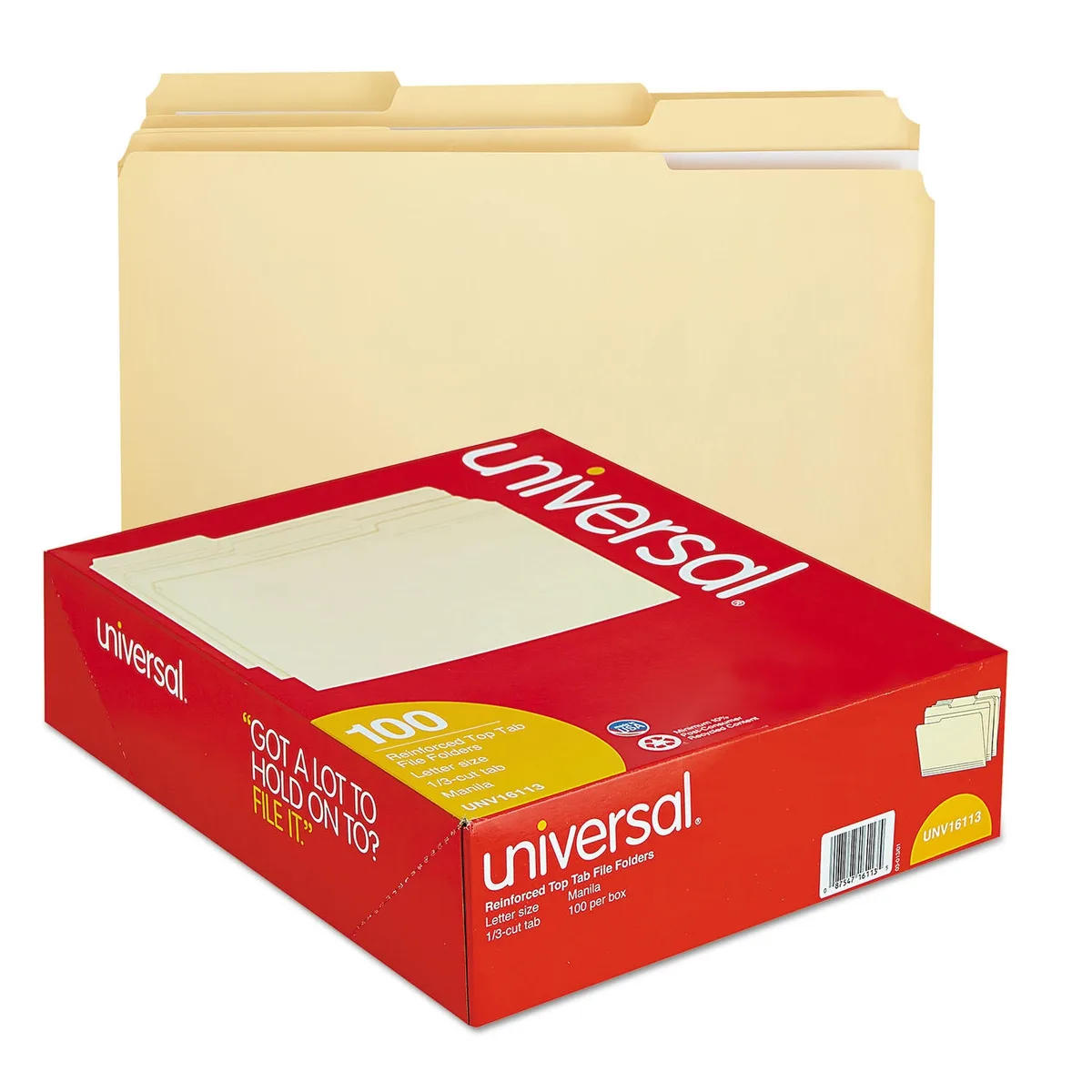 Universal® File Folders, 1/3 Cut Assorted, Two-Ply Top Tab, Manila, 100/Box, Various Types 4