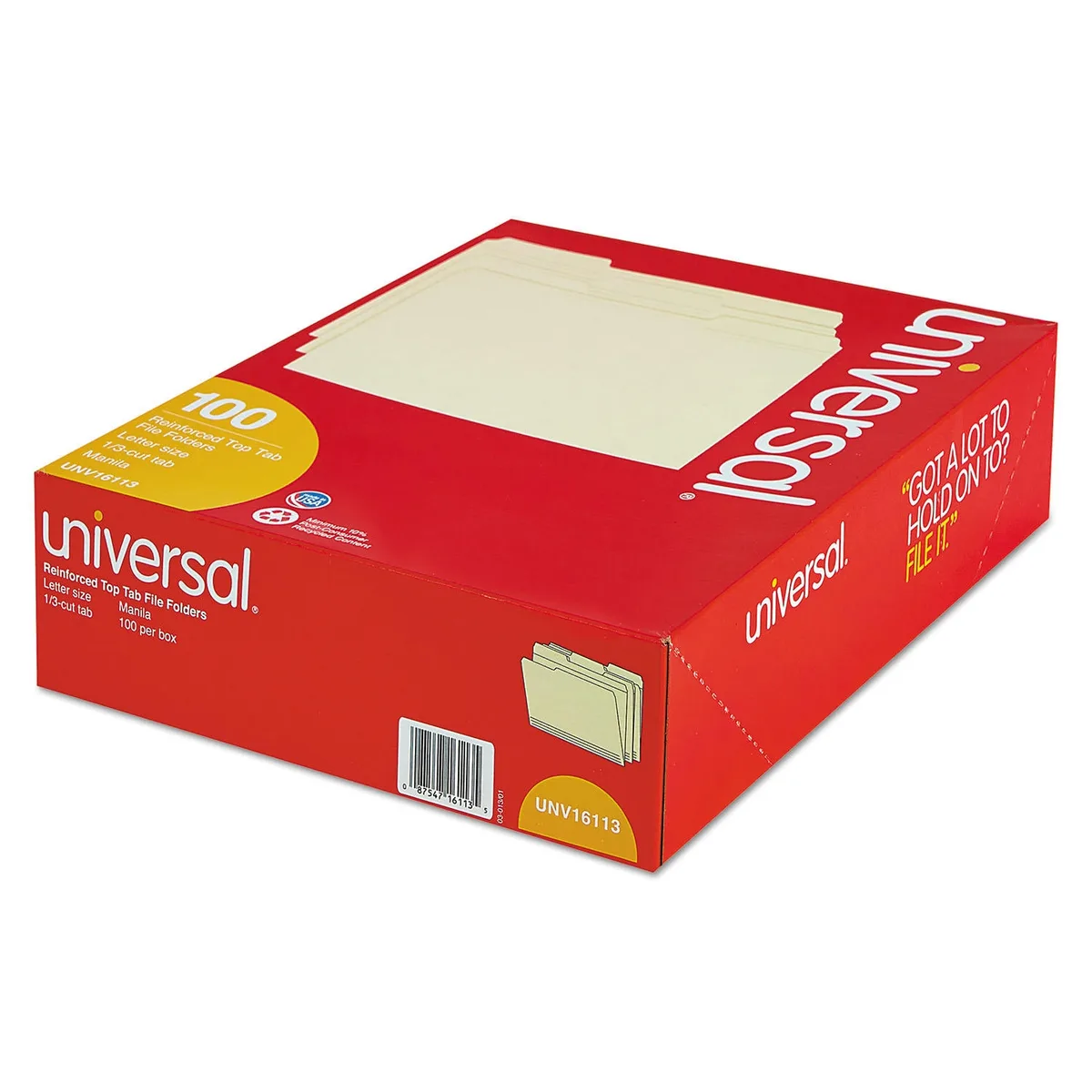 Universal® File Folders, 1/3 Cut Assorted, Two-Ply Top Tab, Manila, 100/Box, Various Types 2