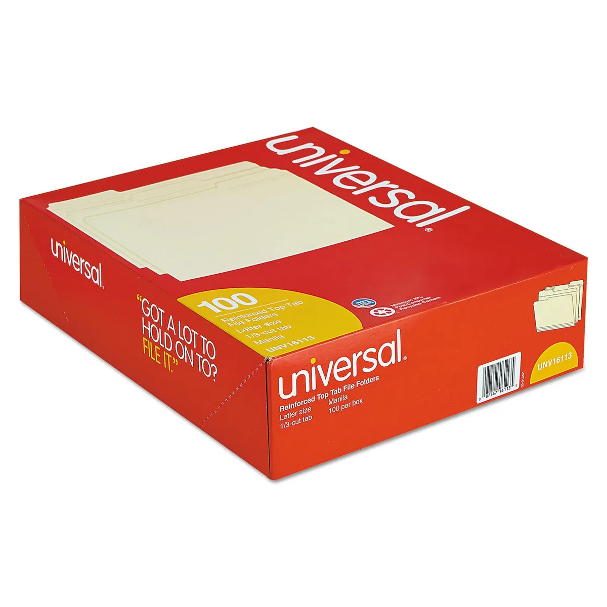 Universal® File Folders, 1/3 Cut Assorted, Two-Ply Top Tab, Manila, 100/Box, Various Types 3