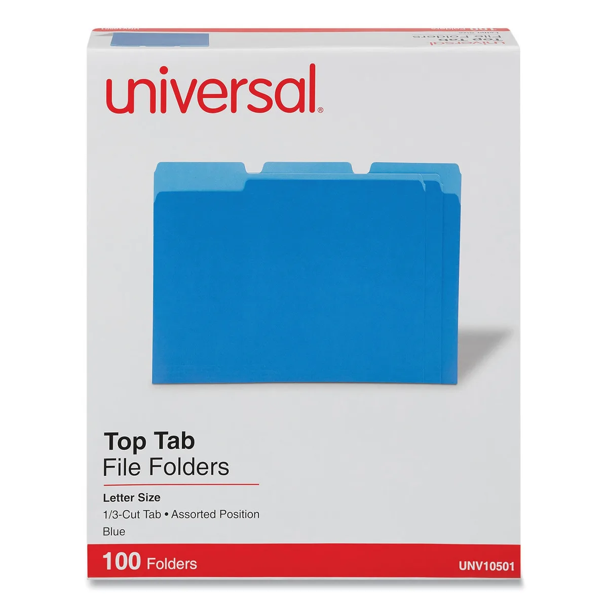 Universal File Folders, 1/3 Cut One-Ply Top Tab, Letter, 100/Box, Various Colors