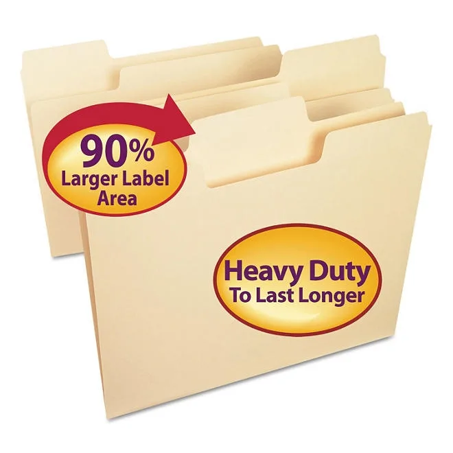 Smead 1/3 Cut Assorted Positions SuperTab Heavyweight File Folders, Manila Letter, 50ct. 2