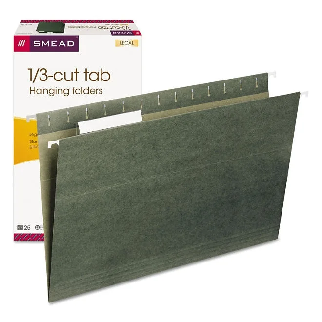 Smead 1/3 Cut Adjustable Positions Hanging File Folders, Green Legal, 25ct. 2