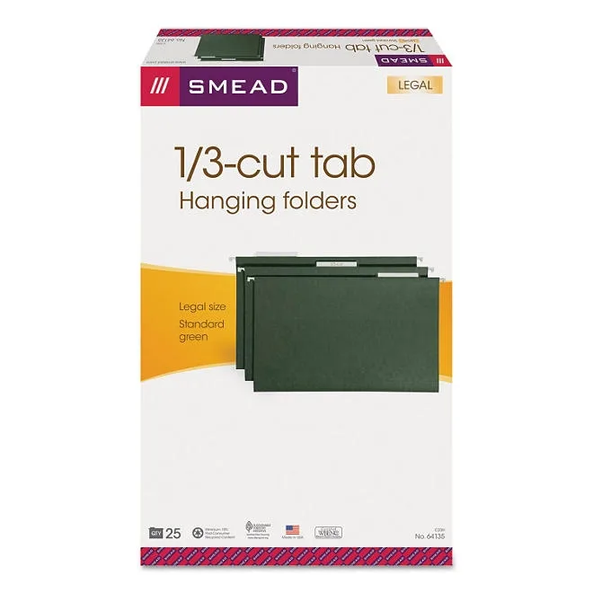 Smead 1/3 Cut Adjustable Positions Hanging File Folders, Green Legal, 25ct. 4