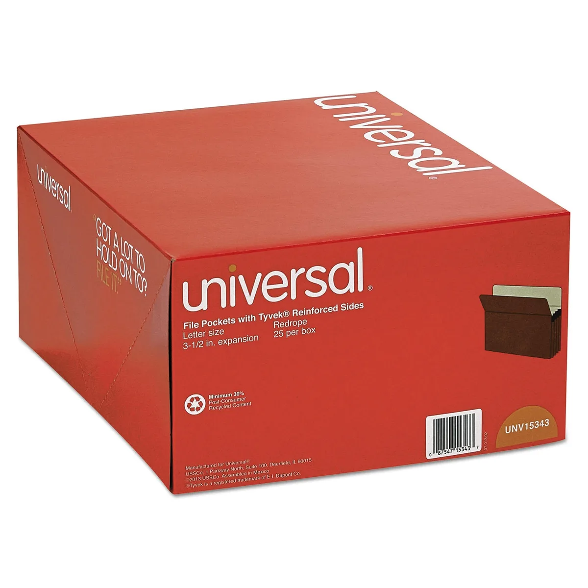 Universal 3 1/2" Expansion File Pockets, Straight Tab, Redrope/Manila, 25/Box, Various Types 3